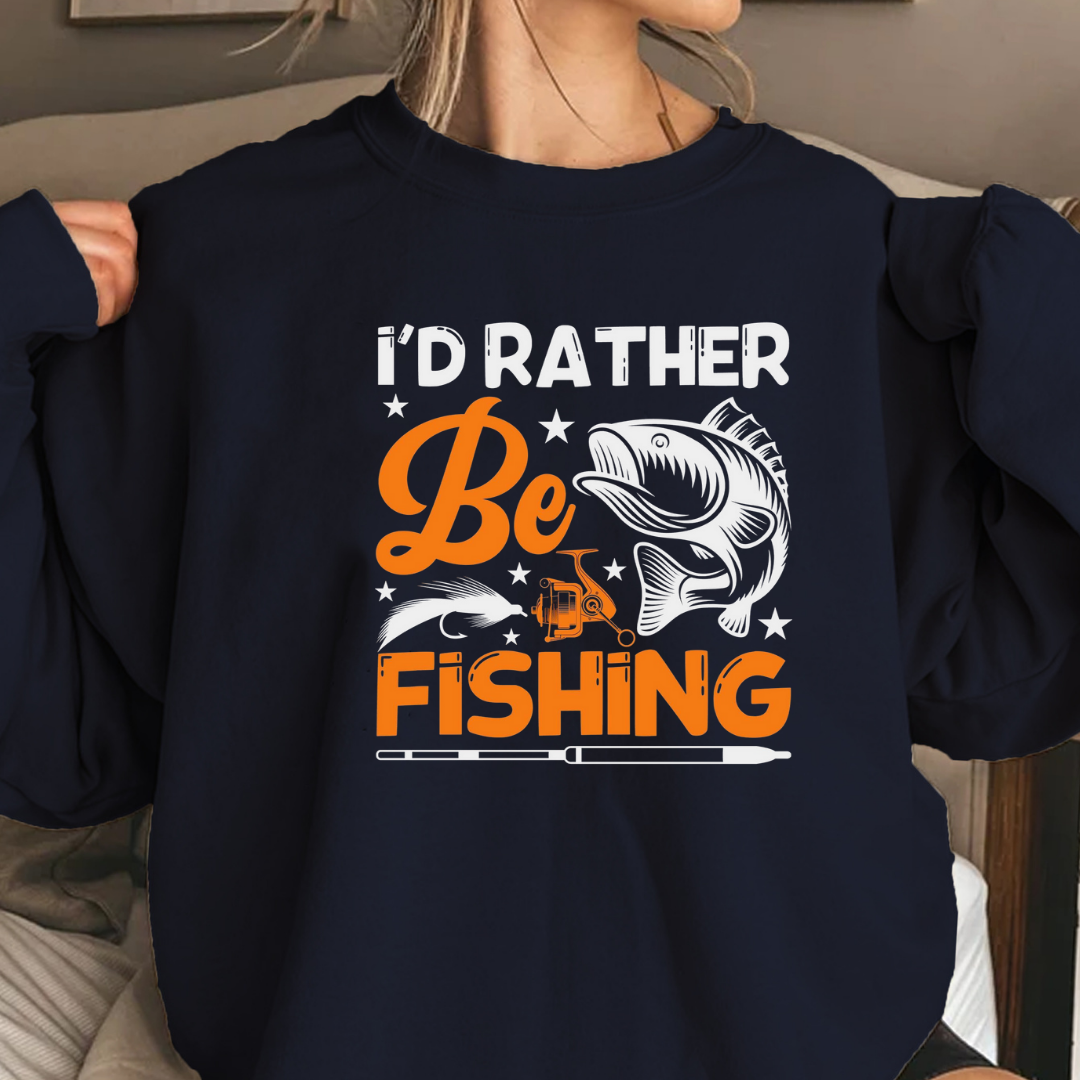 Be Fishing Crewneck Sweatshirt, I'd Rather Be Fishing Graphic Pullover, Funny Angler Shirt, Outdoor Adventure Apparel, Fisherman Gift Tee