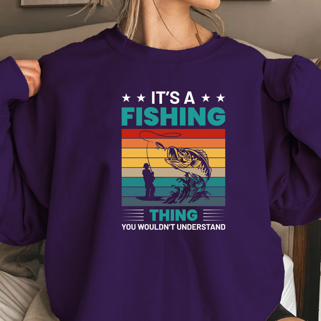 Fishing Thing Crewneck Sweatshirt, Retro Striped Angler Graphic, Funny Fishing Shirt, Outdoor Adventure Pullover, Fisherman Gift Tee