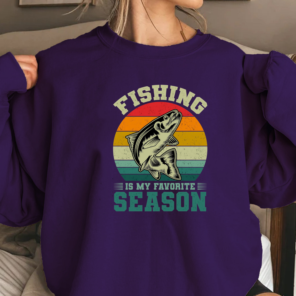 Fishing Is My Favorite Season Crewneck Sweatshirt, Funny Angler Pullover, Outdoor Adventure Shirt, Fisherman Gift, Relaxing Hobby Graphic Tee