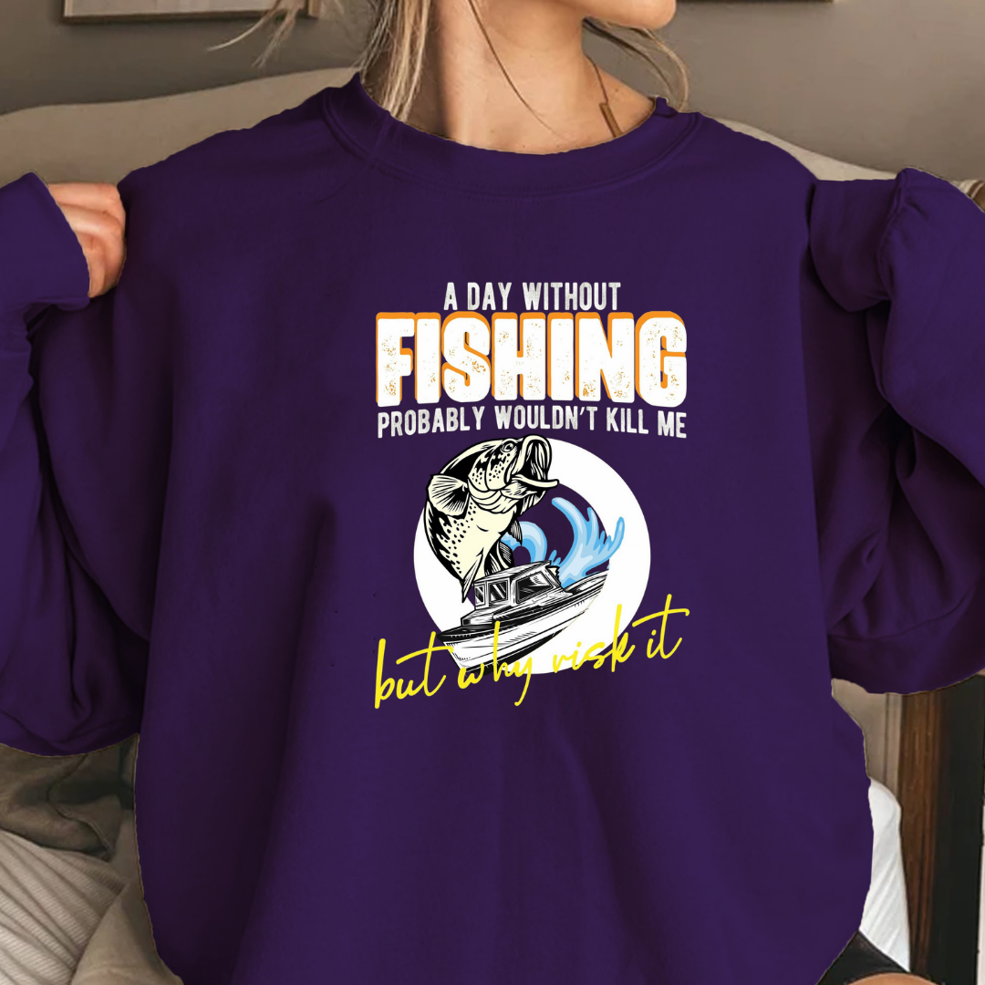 Fishing Bass Crewneck Sweatshirt, Retro Fish Graphic "Fishing All Night", Vintage Angler Pullover, Outdoor Adventure Shirt, Fisherman Gift Tee