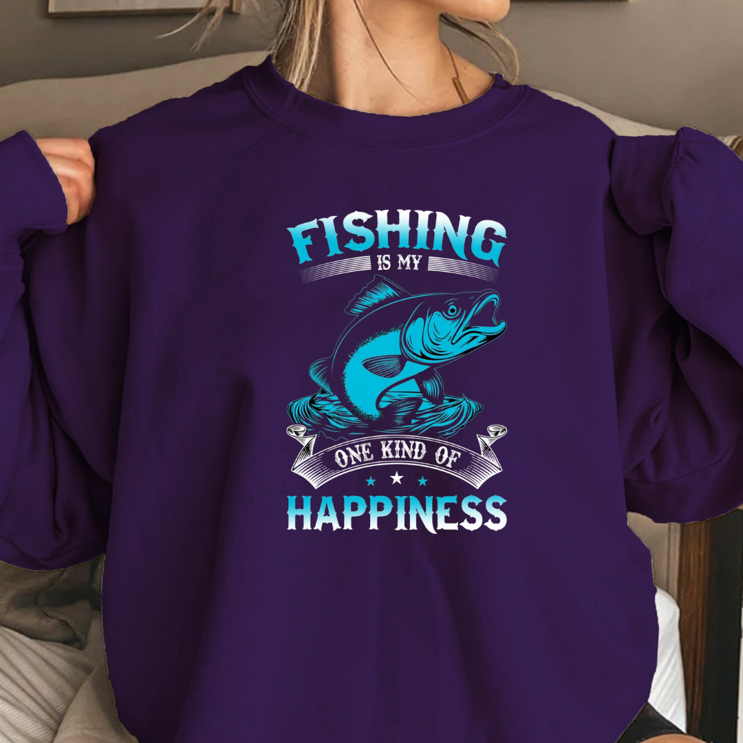 Fishing Happiness Crewneck Sweatshirt, Retro Marlin Graphic, Angler Pullover, Outdoor Adventure Shirt, Fisherman Gift, Relaxing Hobby Tee