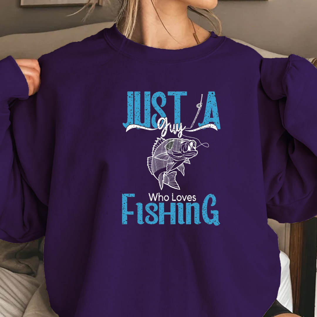 Fishing Crewneck Sweatshirt, "Just A Fishing" Vintage Graphic, Retro Angler Pullover, Outdoor Adventure Shirt, Fisherman Gift Tee