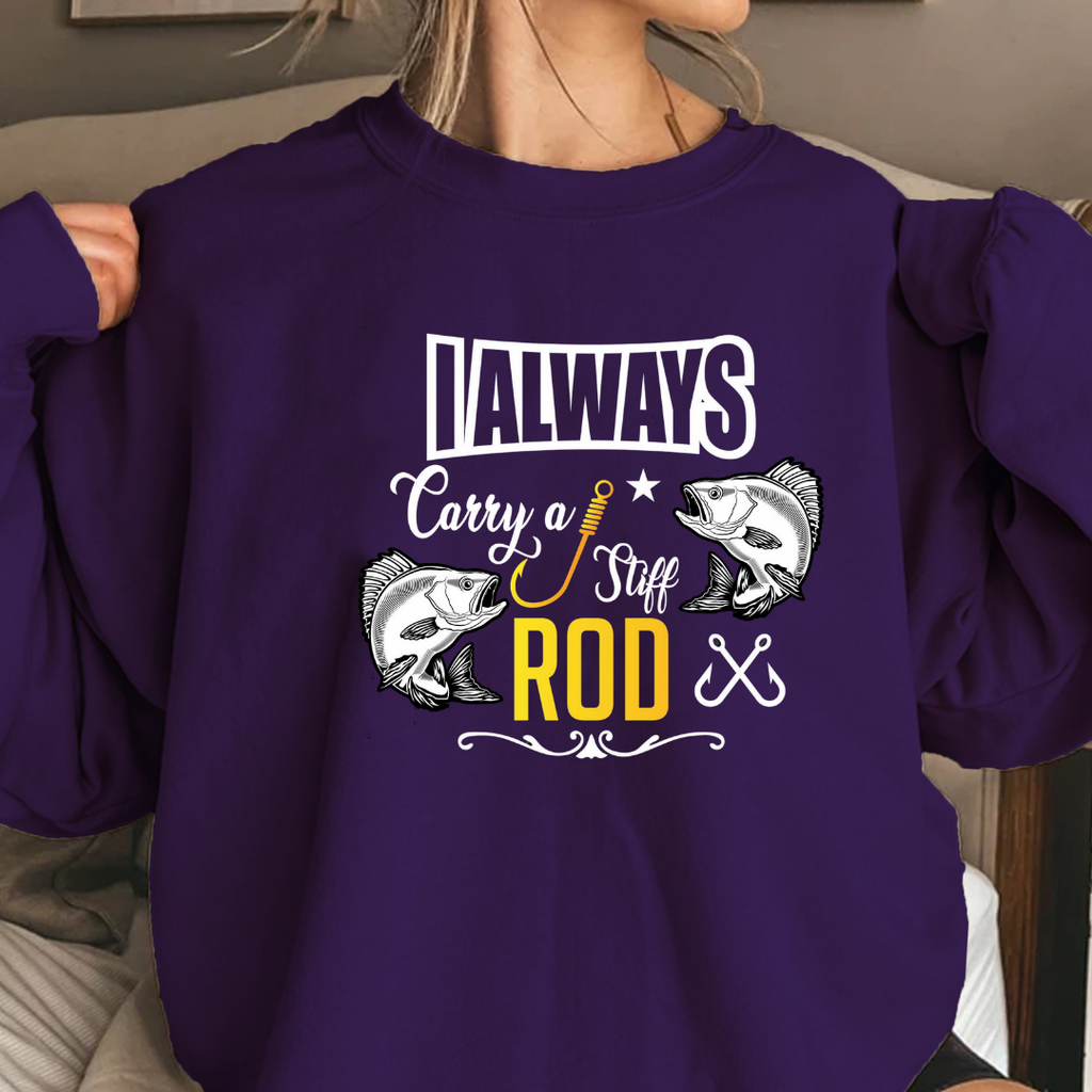 Fishing Rod Crewneck Sweatshirt, "Rod" Bass Fishing Graphic, Retro Angler Pullover, Outdoor Adventure Shirt, Fisherman Gift, Relaxing Hobby Tee