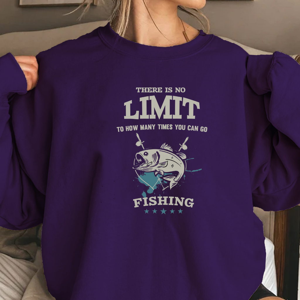 Fishing Crewneck Sweatshirt, "No Limit" Ocean Graphic, Retro Angler Pullover, Outdoor Adventure Shirt, Fisherman Gift, Relaxing Hobby Tee
