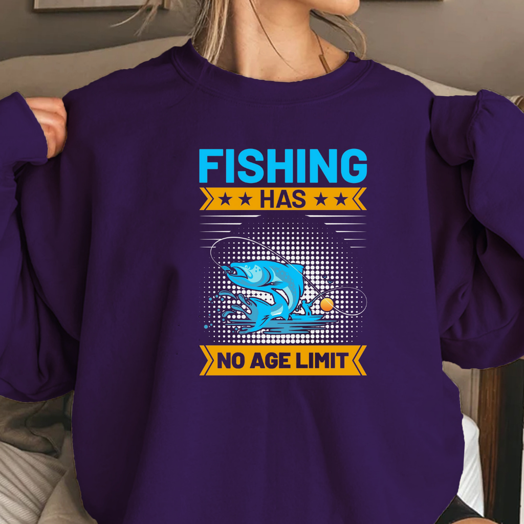 Fishing Has No Age Limit Crewneck Sweatshirt, Vintage Angler Graphic, Retro Fishing Pullover, Outdoor Adventure Shirt, Fisherman Gift Tee