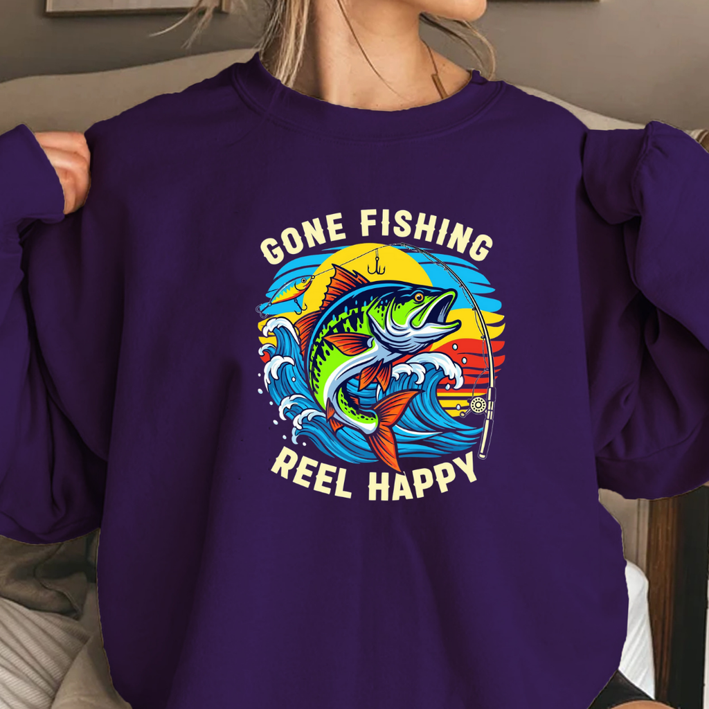 Crewneck Sweatshirt, Colorful Marlin Fishing Sunset Graphic, Vibrant Angler Pullover, Outdoor Adventure Shirt, Fisherman Gift, Retro Ocean Tee