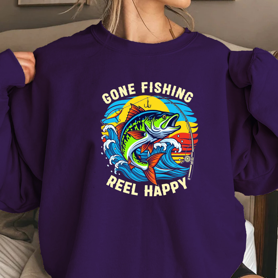 Crewneck Sweatshirt, Colorful Marlin Fishing Sunset Graphic, Vibrant Angler Pullover, Outdoor Adventure Shirt, Fisherman Gift, Retro Ocean Tee