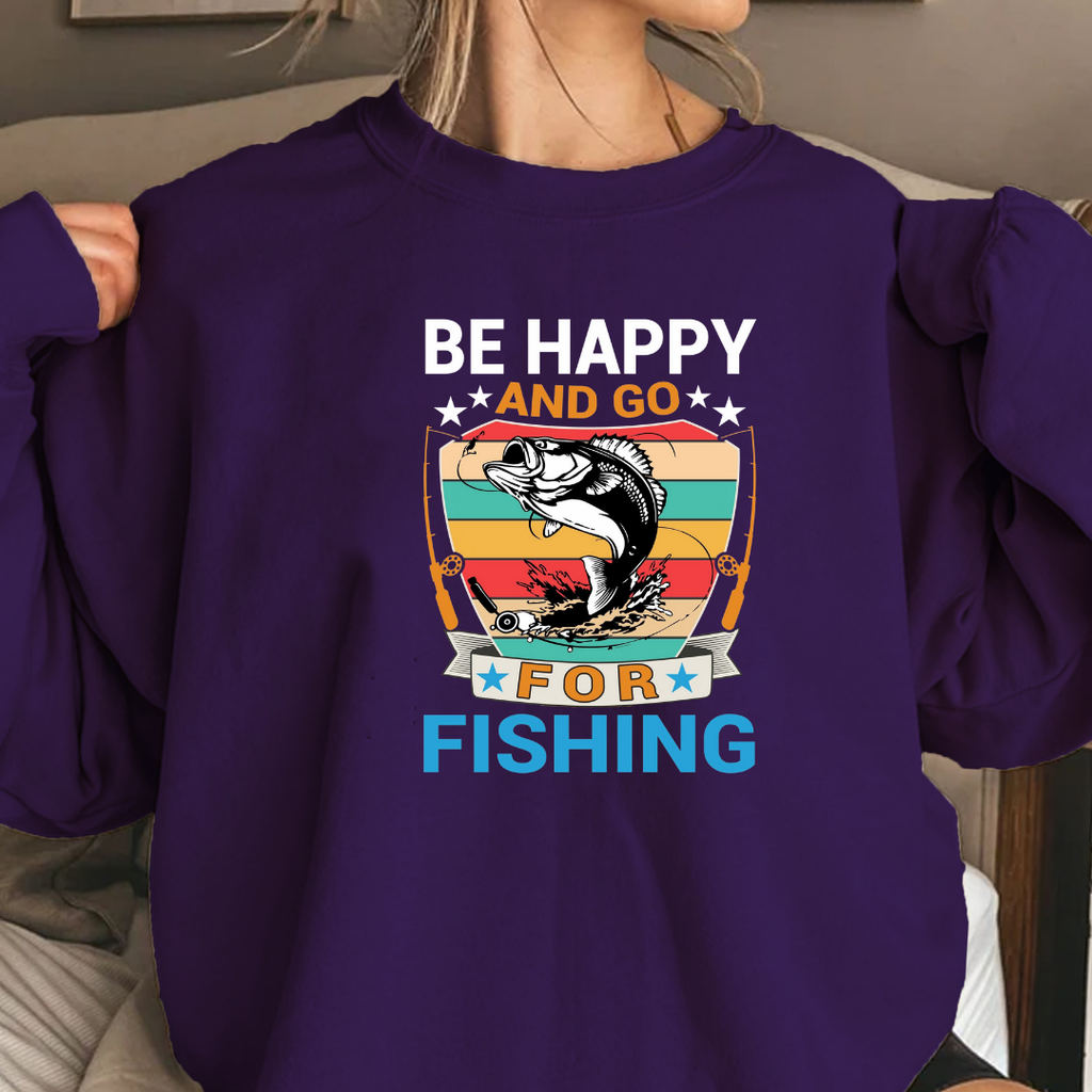 Fishing Crewneck Sweatshirt, "And Go For Fishing" Retro Fish Graphic, Vintage Angler Pullover, Outdoor Adventure Shirt, Fisherman Gift Tee