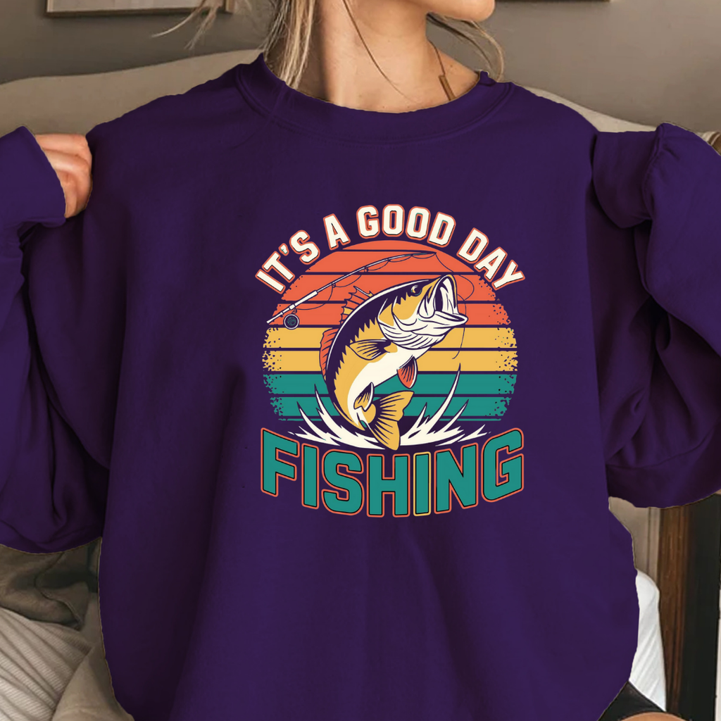 Fishing Crewneck Sweatshirt, "It's a Good Day" Retro Fish Design, Vintage Angler Pullover, Outdoor Adventure Shirt, Fisherman Gift Tee
