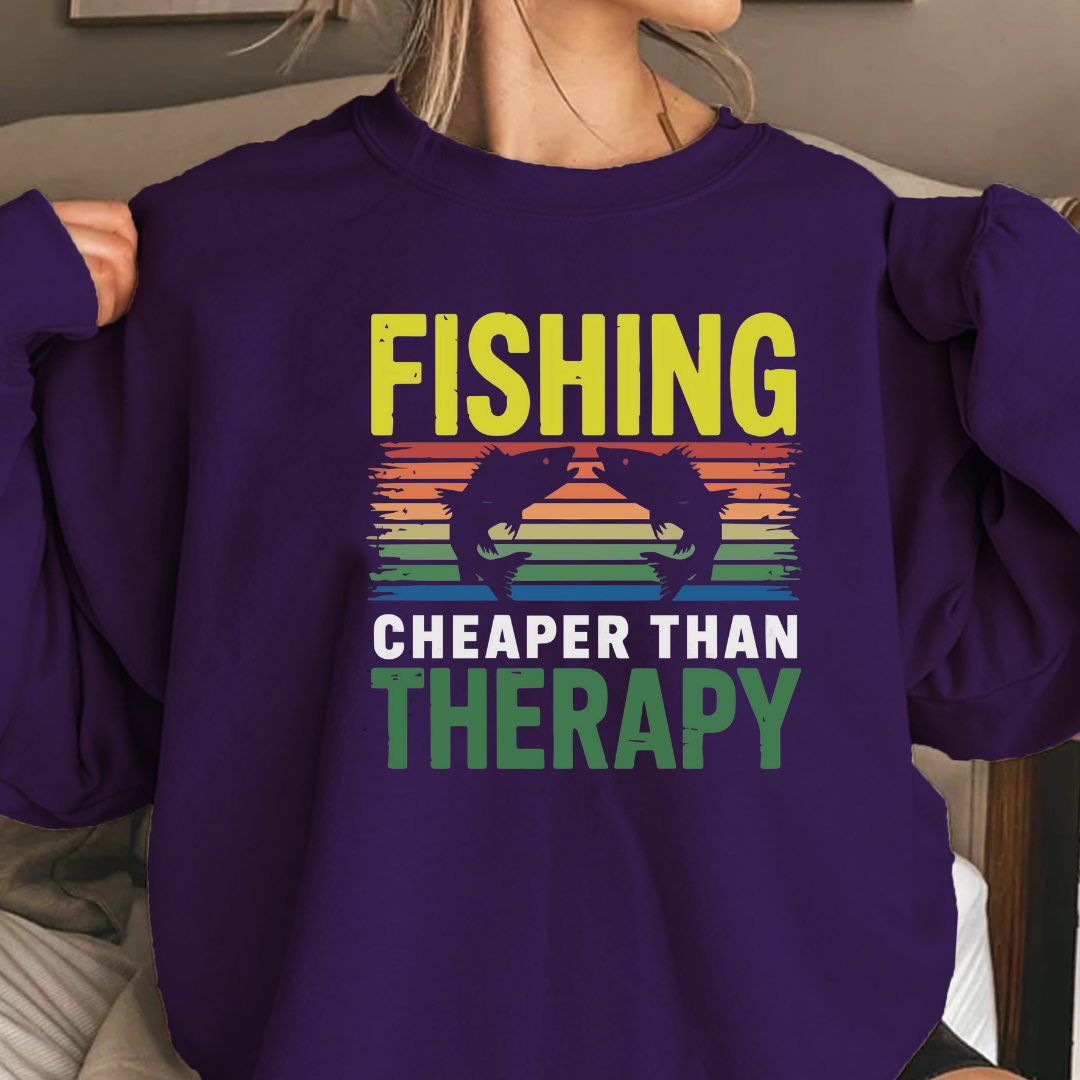 Fishing Therapy Crewneck Sweatshirt, Retro Lake Angler Graphic, Funny Angler Pullover, Outdoor Adventure Shirt, Fisherman Gift, Relaxing Hobby Tee