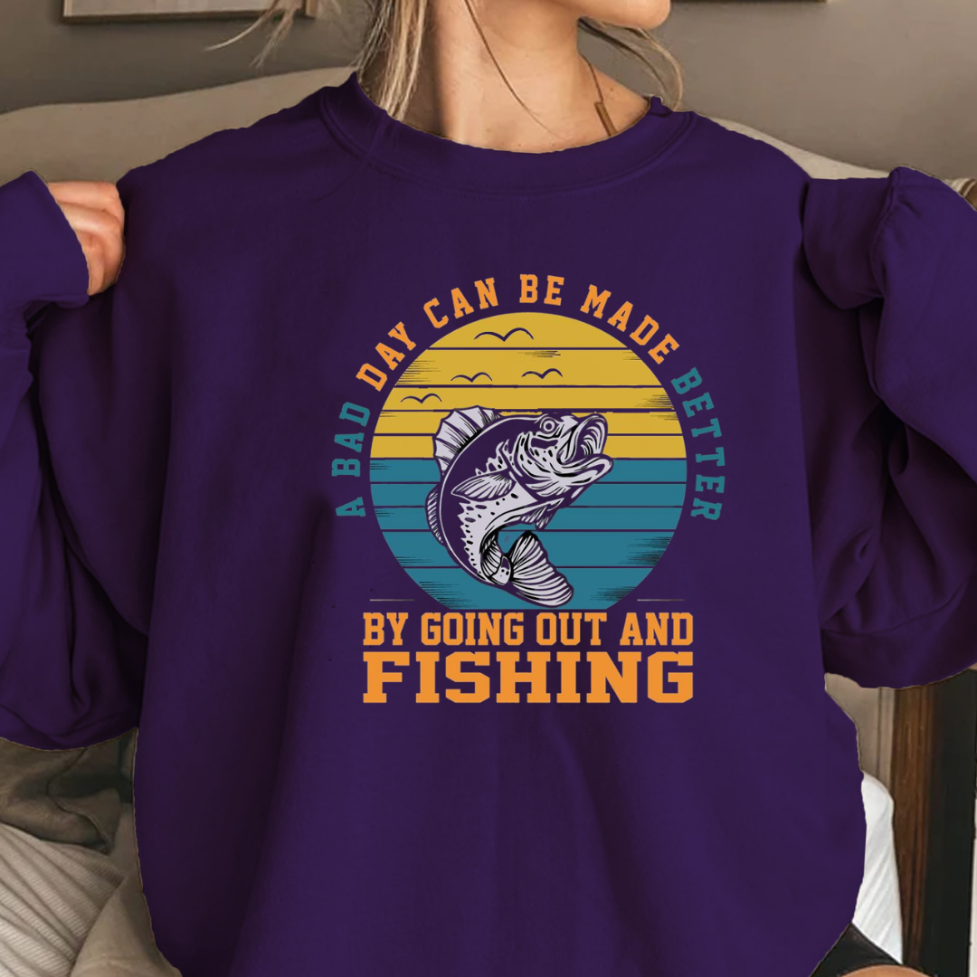 Fishing Crewneck Sweatshirt, "If I Had More Time I’d Be Fishing" Retro Fish Graphic, Funny Angler Pullover, Outdoor Adventure Shirt, Fisherman Gift Tee