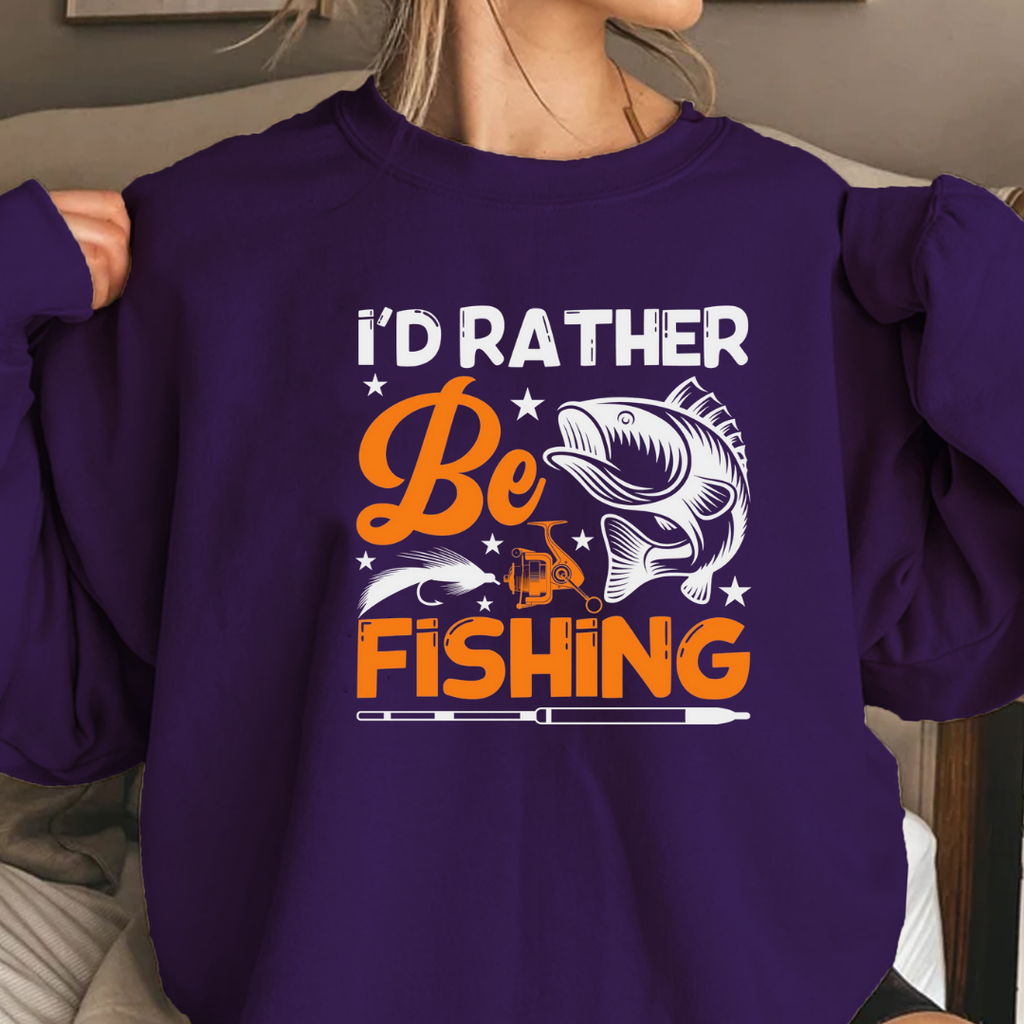 Be Fishing Crewneck Sweatshirt, I'd Rather Be Fishing Graphic Pullover, Funny Angler Shirt, Outdoor Adventure Apparel, Fisherman Gift Tee