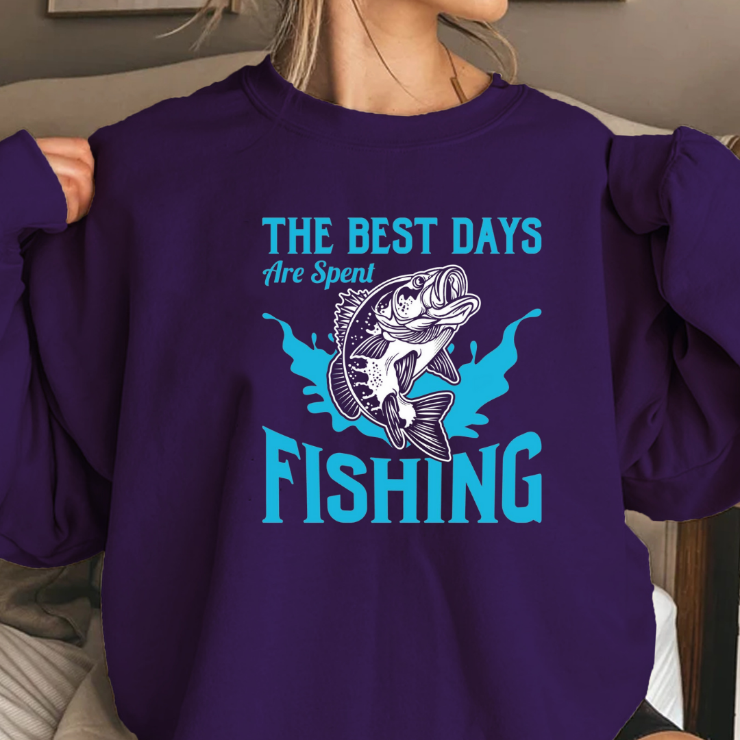 Fishing Crewneck Sweatshirt, "The Best Days Are Spent Fishing" Graphic, Casual Outdoor Pullover, Funny Angler Shirt, Fisherman Gift Tee