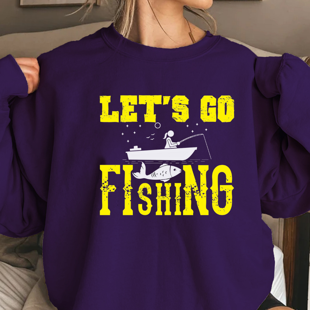 Fishing Crewneck Sweatshirt, "Let's Go Fishing" Graphic, Retro Angler Pullover, Outdoor Adventure Shirt, Fisherman Gift, Relaxing Hobby Tee