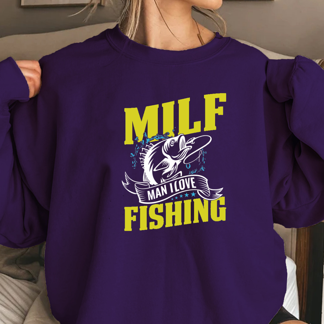 MILF "Man I Love Fishing" Sweatshirt, Funny Angler Shirt, Fishing Lover Gift, Outdoor Adventure Pullover, Cozy Graphic Crewneck Tee