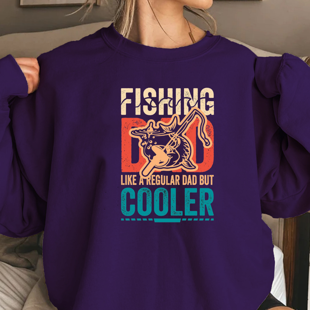 Fishing Dad Crewneck Sweatshirt, "Fishing Dad: Like a Regular Dad but Cooler" Retro Shirt, Funny Father’s Day Gift, Angler Pullover Tee