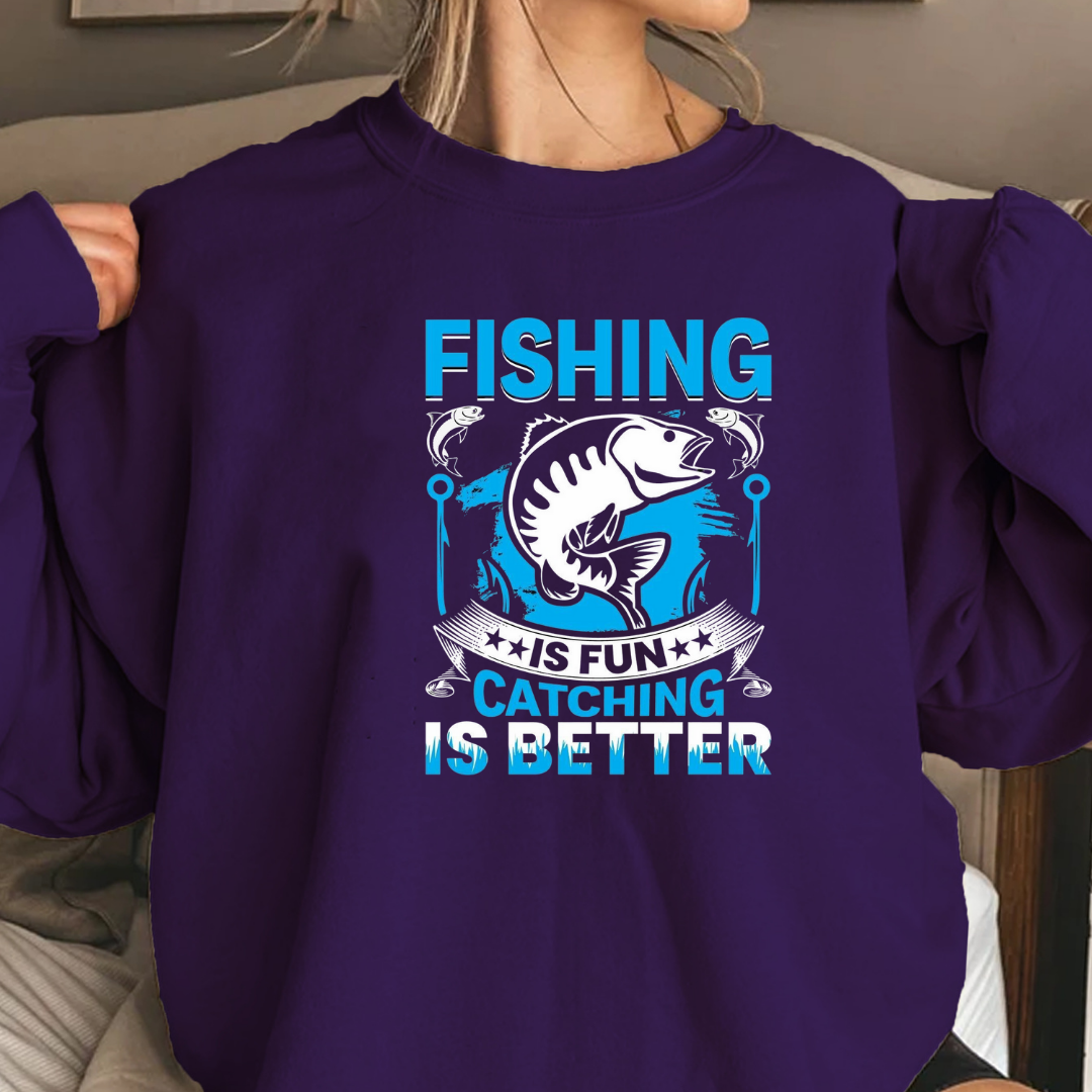 Fishing Crewneck Sweatshirt, "Fishing: Catching & Reel Life" Graphic, Funny Angler Pullover, Outdoor Adventure Shirt, Fisherman Gift Tee