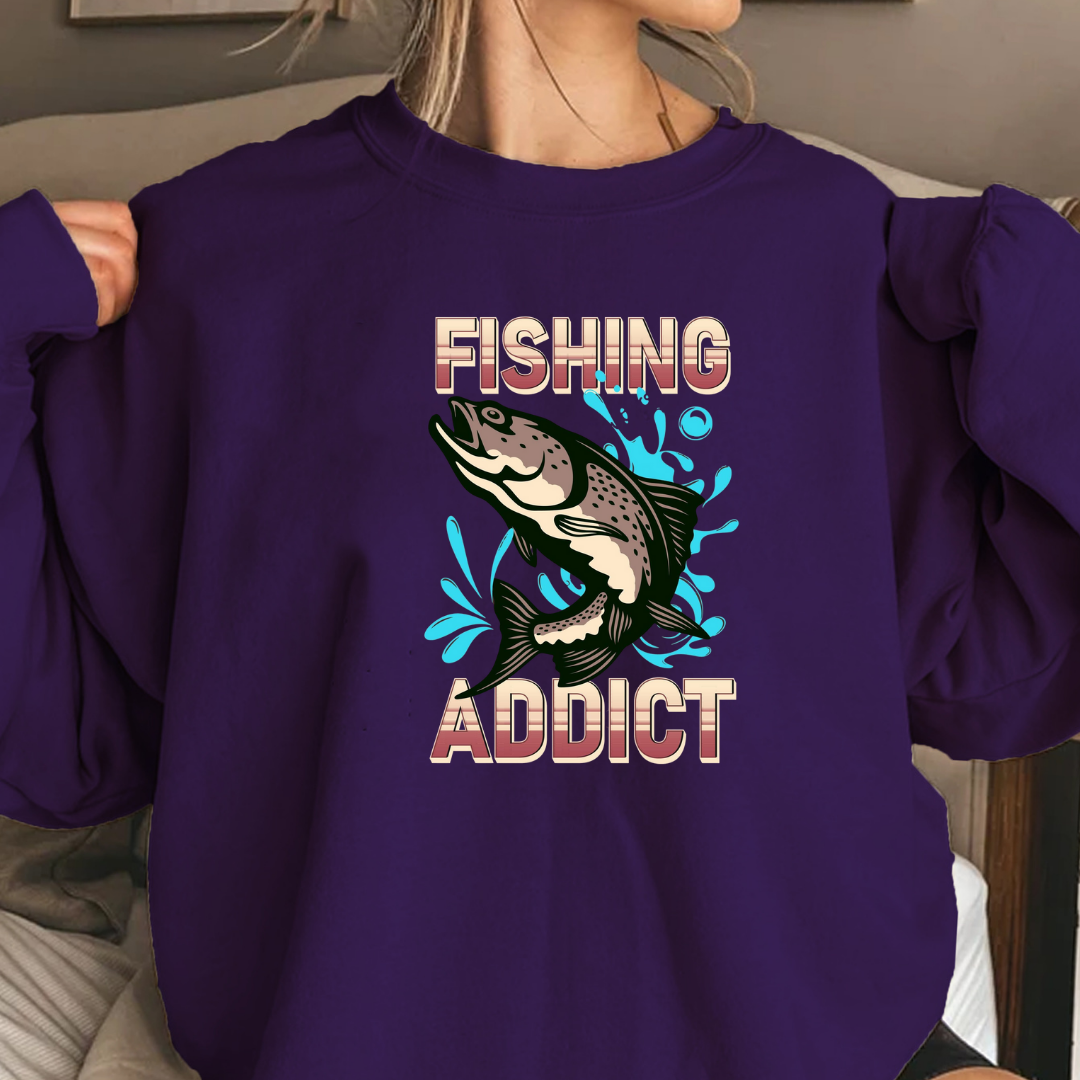 Fishing Addict Sweatshirt, Bass Graphic Crewneck for Fishermen & Outdoor Lovers, Retro Angler Pullover, Outdoor Adventure Shirt, Fisherman Gift Tee