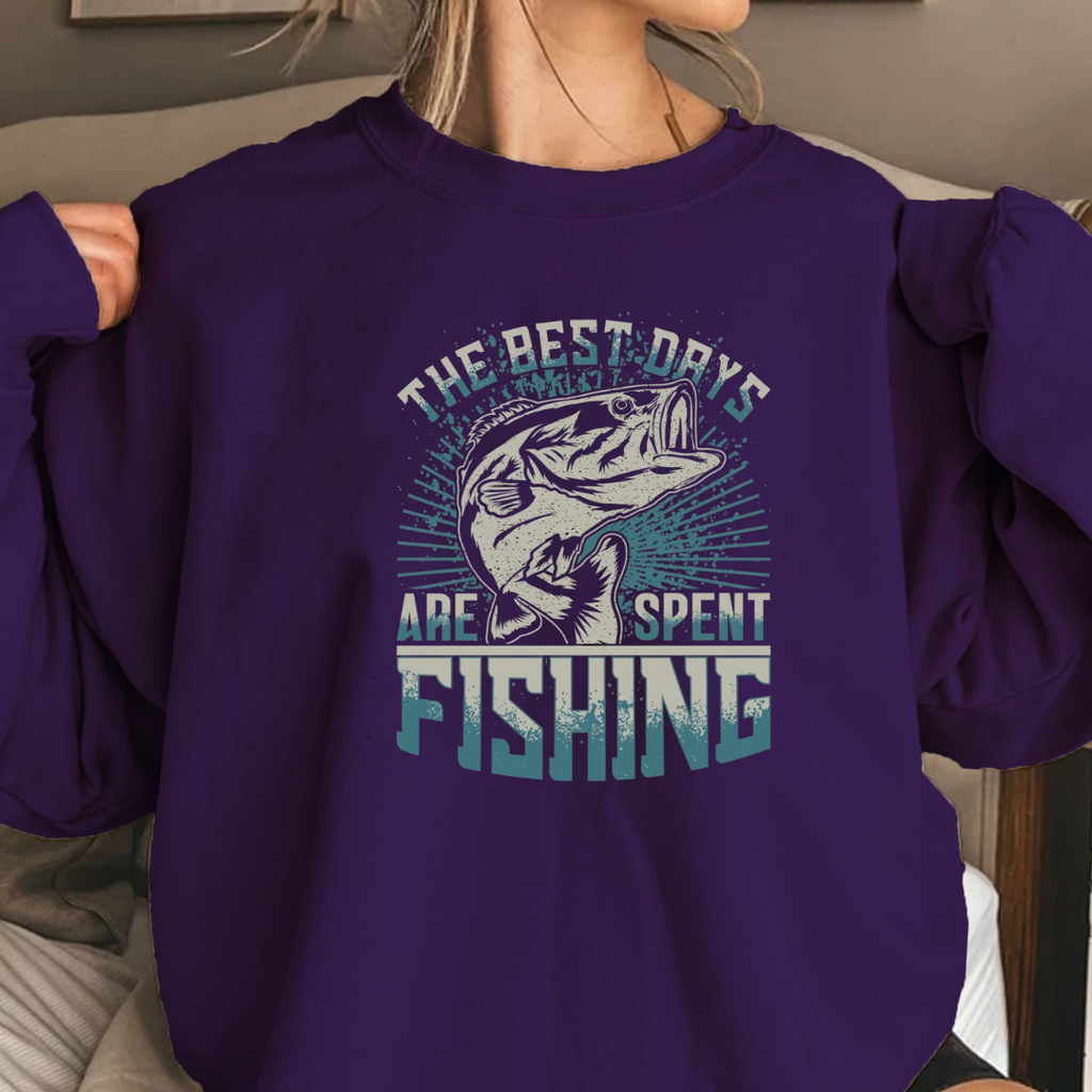 Fishing Crewneck Sweatshirt, “The Best Days Are Spent Fishing” Retro Graphic, Vintage Angler Pullover, Outdoor Adventure Shirt, Fisherman Gift Tee