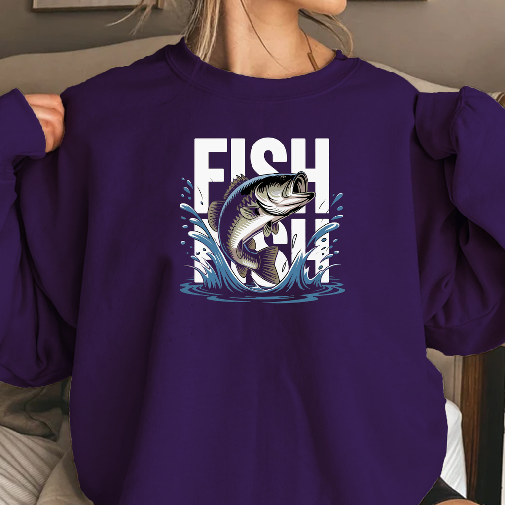Bass Fishing Crewneck Sweatshirt, Leaping Bass Graphic, Vintage Angler Pullover, Outdoor Adventure Shirt, Fisherman Gift, Fishing Hobby Tee