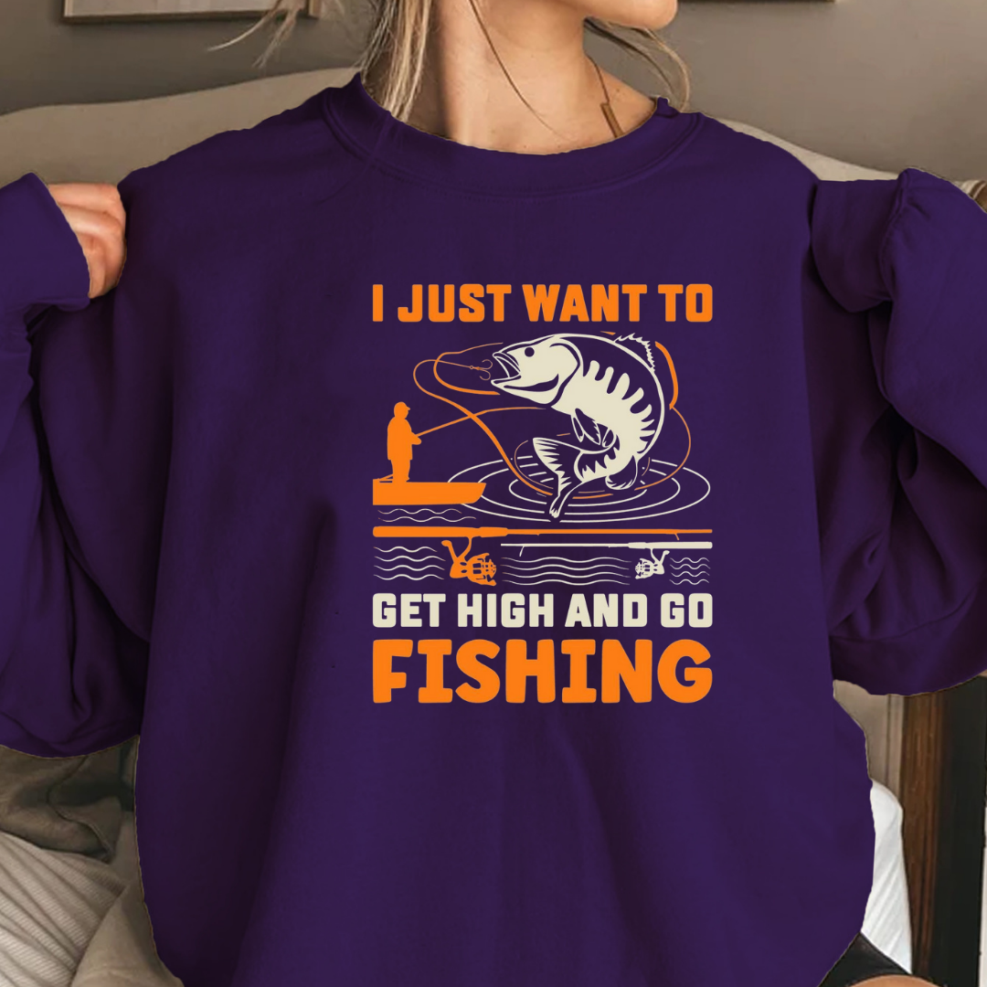 Fishing Crewneck Sweatshirt, "I Just Want to Go Fishing" Cozy Pullover, Funny Angler Shirt, Outdoor Adventure Apparel, Fisherman Gift Tee