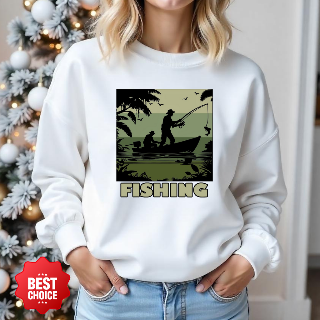Fishing Camouflage Crewneck Sweatshirt, Retro Angler Graphic Pullover, Outdoor Adventure Shirt, Fisherman Gift, Relaxing Hobby Tee