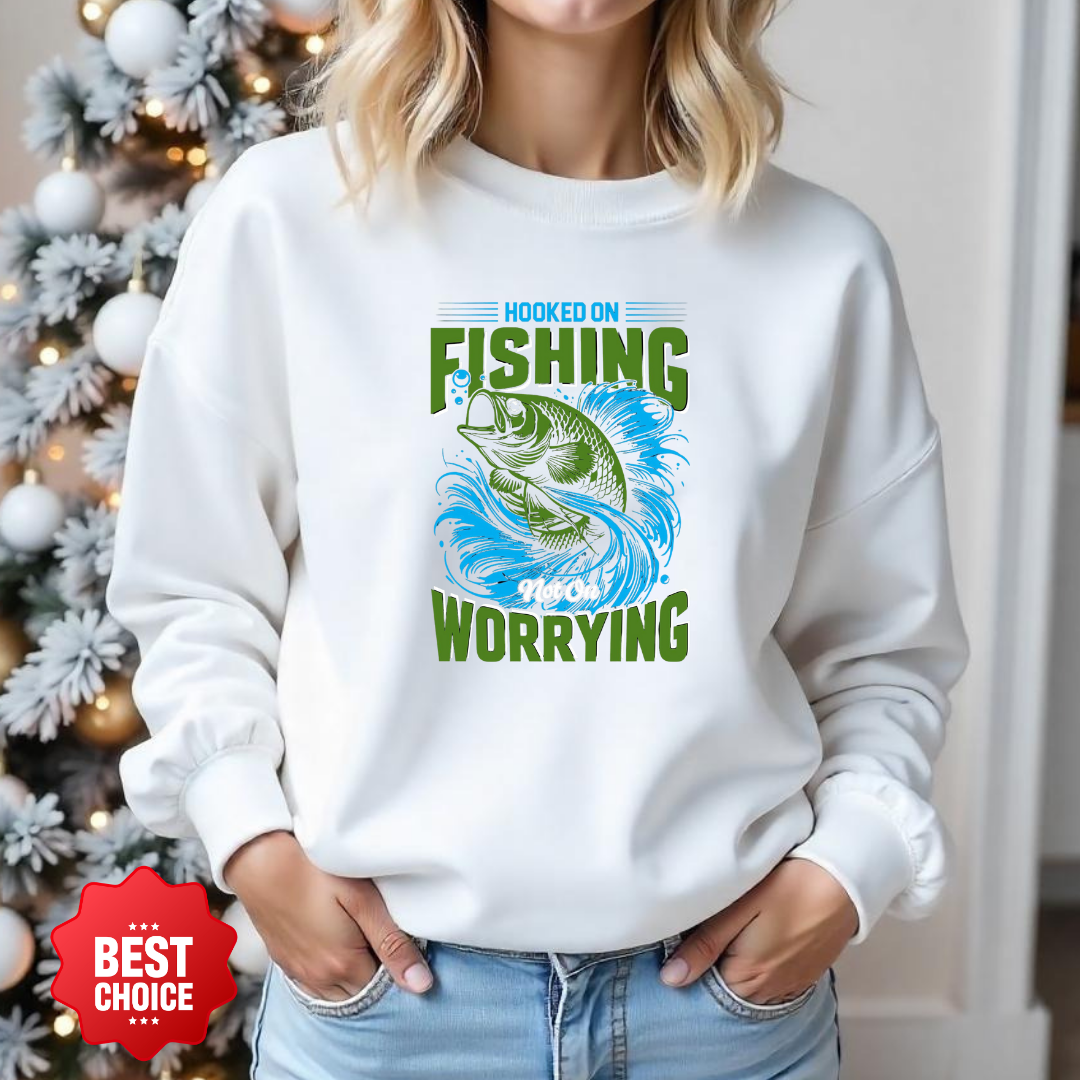 Fishing Not Worrying Crewneck Sweatshirt, Funny Angler Shirt, Relaxing Hobby Pullover, Outdoor Adventure Gift, Fisherman Graphic Tee