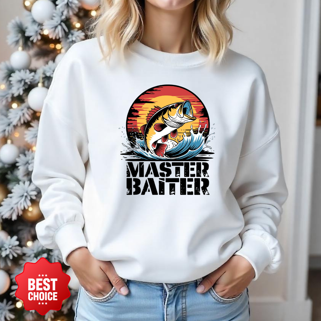Master Baiter Fishing Sweatshirt, Retro Bass Angler Crewneck, Funny Angler Pullover, Outdoor Adventure Shirt, Fisherman Gift Tee