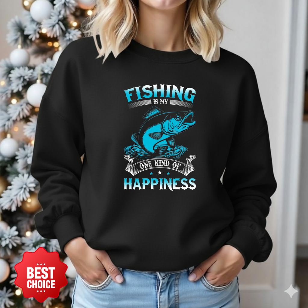Fishing Happiness Crewneck Sweatshirt, Retro Marlin Graphic, Angler Pullover, Outdoor Adventure Shirt, Fisherman Gift, Relaxing Hobby Tee