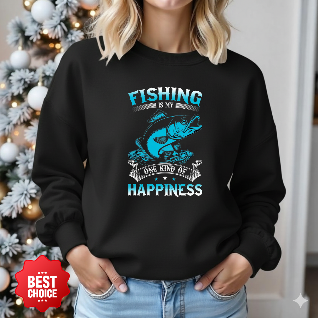 Fishing Happiness Crewneck Sweatshirt, Retro Marlin Graphic, Angler Pullover, Outdoor Adventure Shirt, Fisherman Gift, Relaxing Hobby Tee