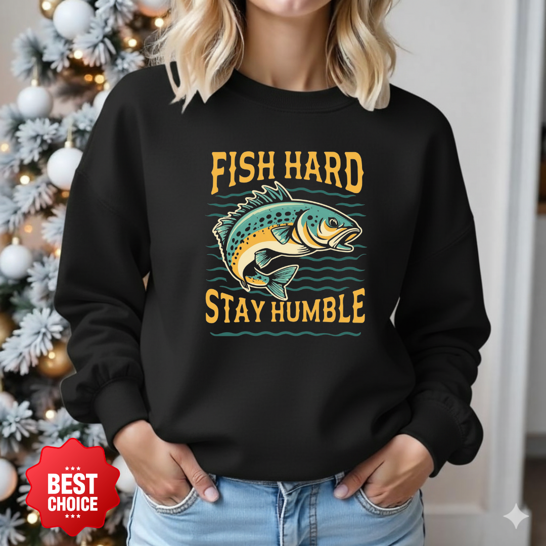 Fishing Crewneck Sweatshirt, Vintage Bass Graphic, Retro Angler Pullover, Outdoor Adventure Shirt, Fisherman Gift, Relaxing Hobby Tee