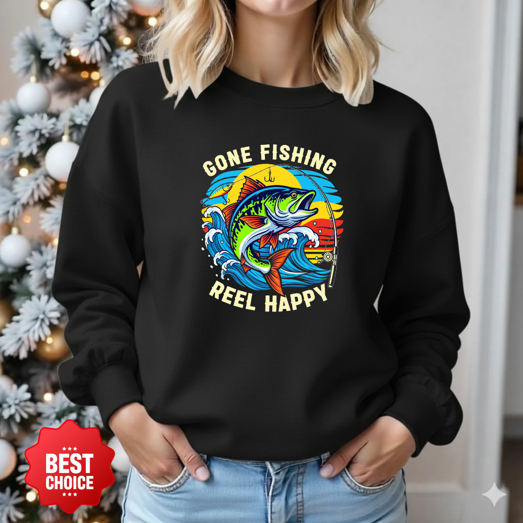 Crewneck Sweatshirt, Colorful Marlin Fishing Sunset Graphic, Vibrant Angler Pullover, Outdoor Adventure Shirt, Fisherman Gift, Retro Ocean Tee