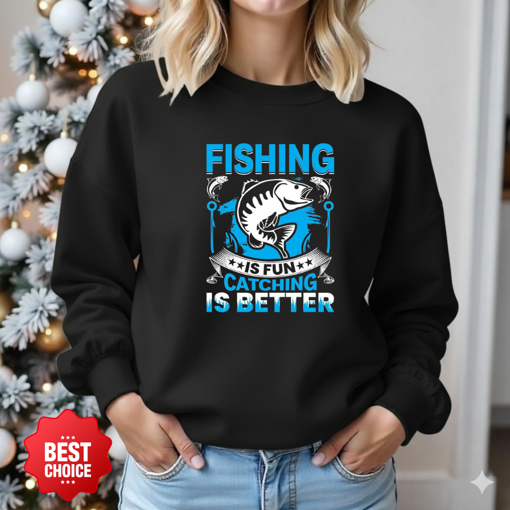Fishing Crewneck Sweatshirt, "Fishing: Catching & Reel Life" Graphic, Funny Angler Pullover, Outdoor Adventure Shirt, Fisherman Gift Tee