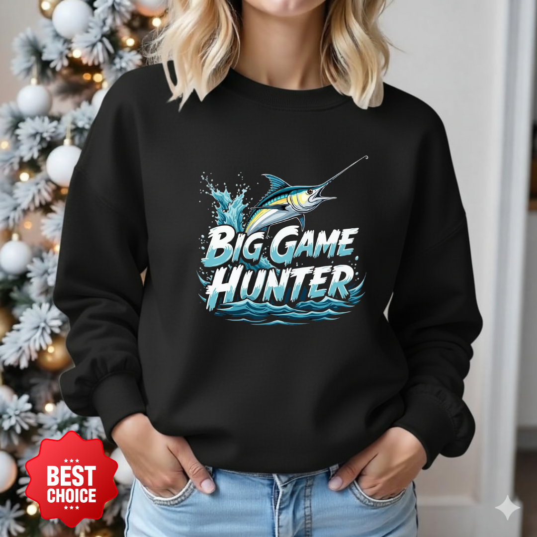 Marlin Waves Crewneck Sweatshirt, Ocean Fishing Graphic, Coastal Angler Pullover, Retro Sea Life Shirt, Fisherman Gift, Outdoor Adventure Tee