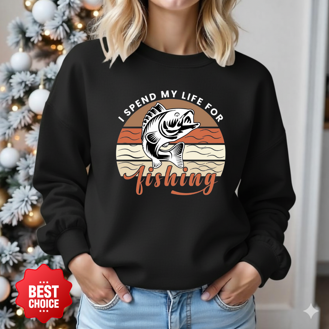 Fishing Crewneck Sweatshirt, Retro Sunset Bass Graphic, Vintage Angler Shirt, Outdoor Adventure Pullover, Fisherman Gift, Fishing Hobby Tee