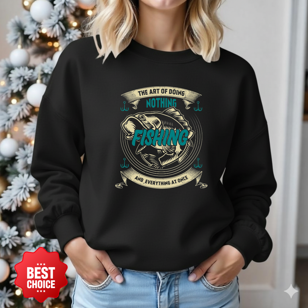 Fishing Crewneck Sweatshirt, Retro "Nothing Beats Fishing" Graphic, Vintage Angler Pullover, Outdoor Adventure Shirt, Fisherman Gift Tee