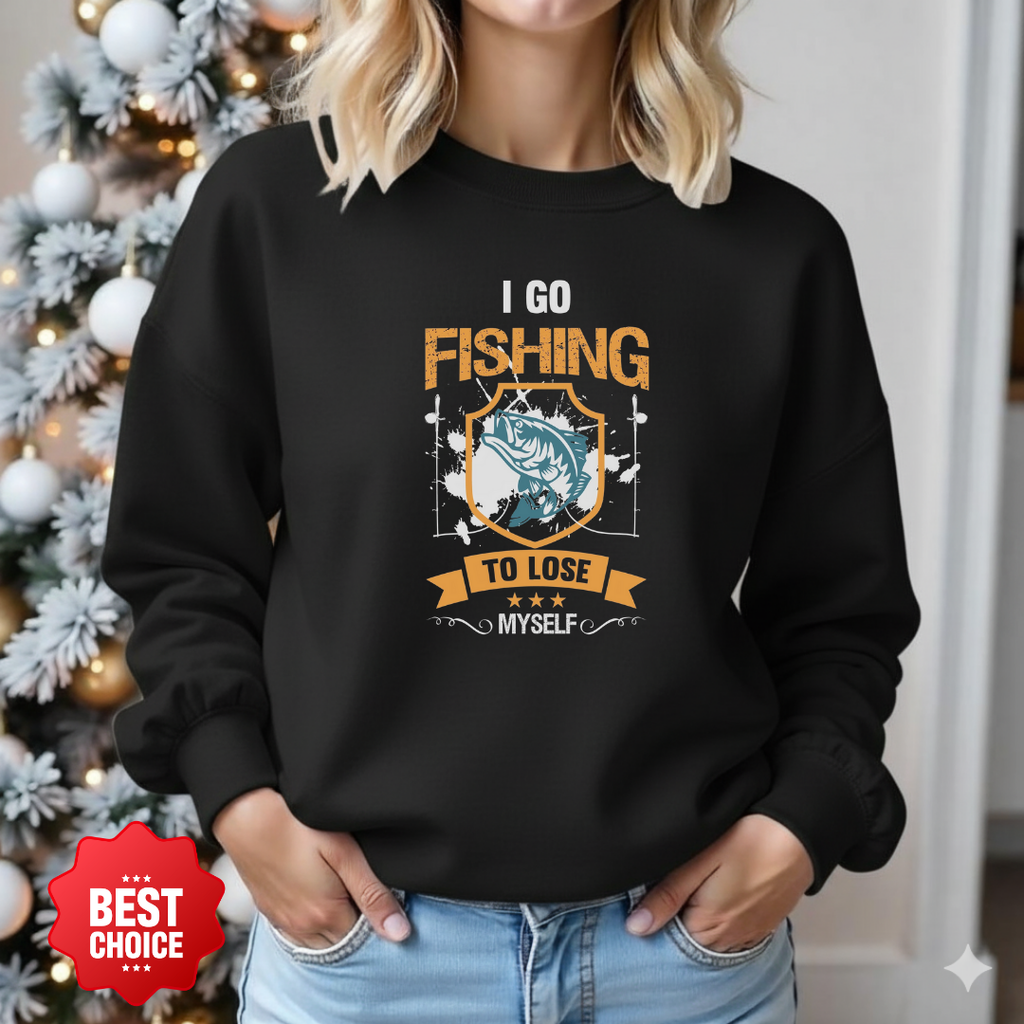 Fishing Crewneck Sweatshirt, "I Go Fishing So I Don't" Retro Angler Pullover, Funny Fishing Shirt, Outdoor Adventure Apparel, Fisherman Gift Tee