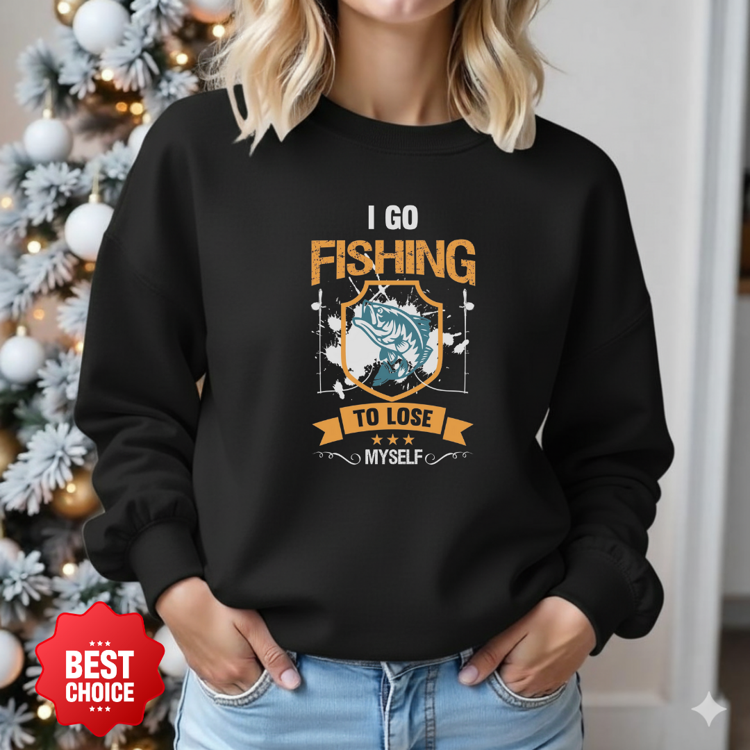 Fishing Crewneck Sweatshirt, "I Go Fishing So I Don't" Retro Angler Pullover, Funny Fishing Shirt, Outdoor Adventure Apparel, Fisherman Gift Tee
