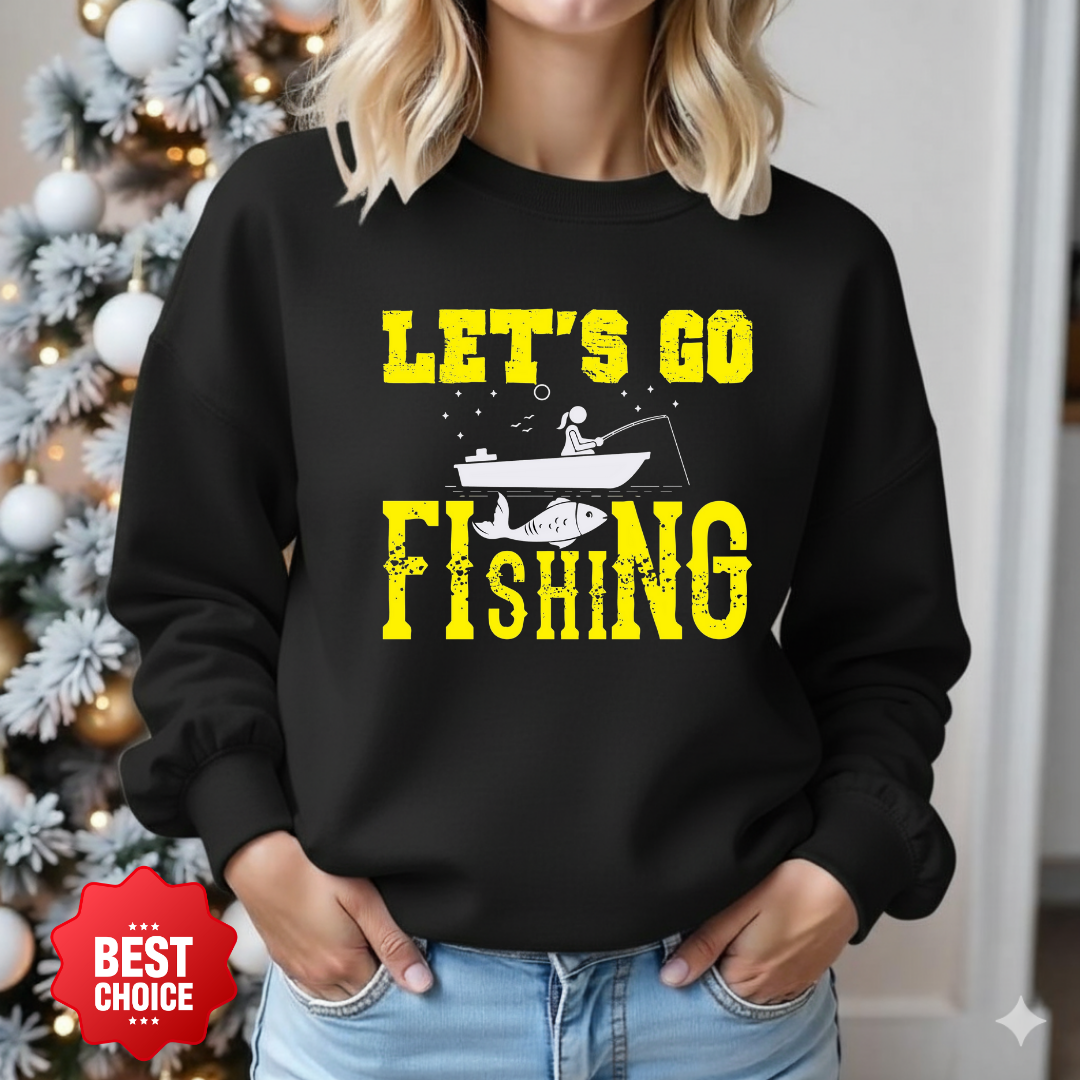 Fishing Crewneck Sweatshirt, "Let's Go Fishing" Graphic, Retro Angler Pullover, Outdoor Adventure Shirt, Fisherman Gift, Relaxing Hobby Tee