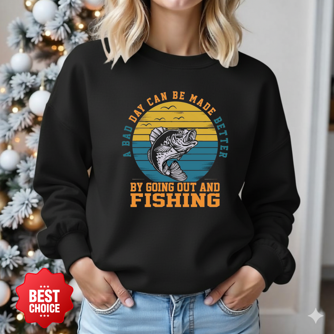Fishing Crewneck Sweatshirt, "If I Had More Time I’d Be Fishing" Retro Fish Graphic, Funny Angler Pullover, Outdoor Adventure Shirt, Fisherman Gift Tee