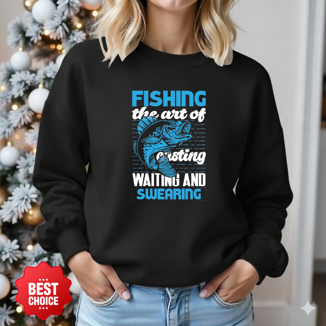 Fishing & Swearing Crewneck Sweatshirt, Funny Fisherman Graphic, Humorous Angler Pullover, Outdoor Adventure Shirt, Fisherman Gift Tee
