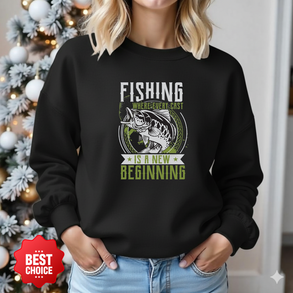 Fishing Is Never Just A Hobby Crewneck Sweatshirt, "Fishing Isn't Just A Hobby, It's A New Beginning" Graphic, Angler Pullover, Fisherman Gift Tee