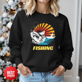 Fishing Sunset Crewneck Sweatshirt, Retro Angler Graphic Pullover, Outdoor Adventure Shirt, Vintage Fishing Gift, Relaxing Hobby Tee