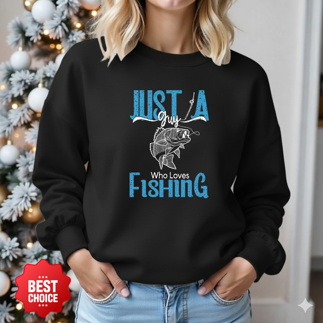 Fishing Crewneck Sweatshirt, "Just A Fishing" Vintage Graphic, Retro Angler Pullover, Outdoor Adventure Shirt, Fisherman Gift Tee