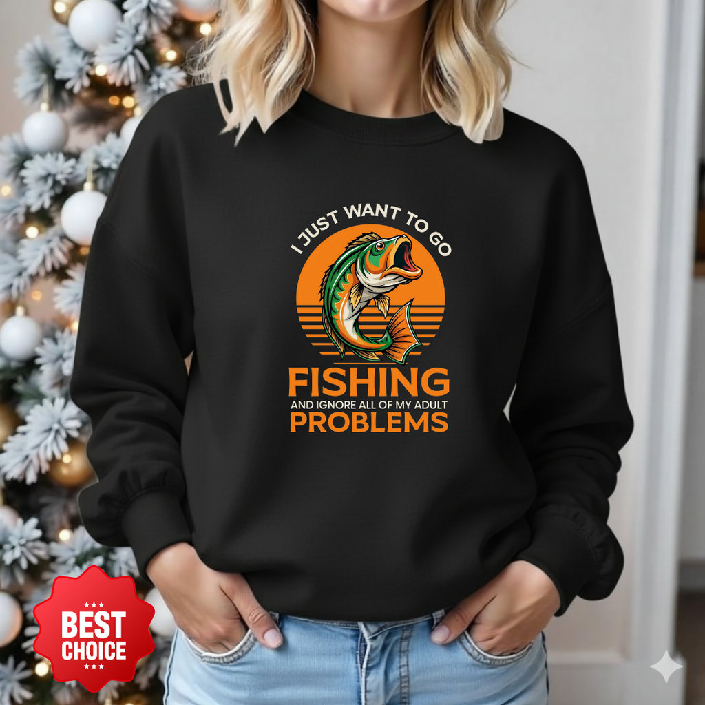 Fishing Problems Sweatshirt, Funny Angler Crewneck, Outdoor Adventure Pullover, Fisherman Gift, Relaxing Hobby Graphic Tee