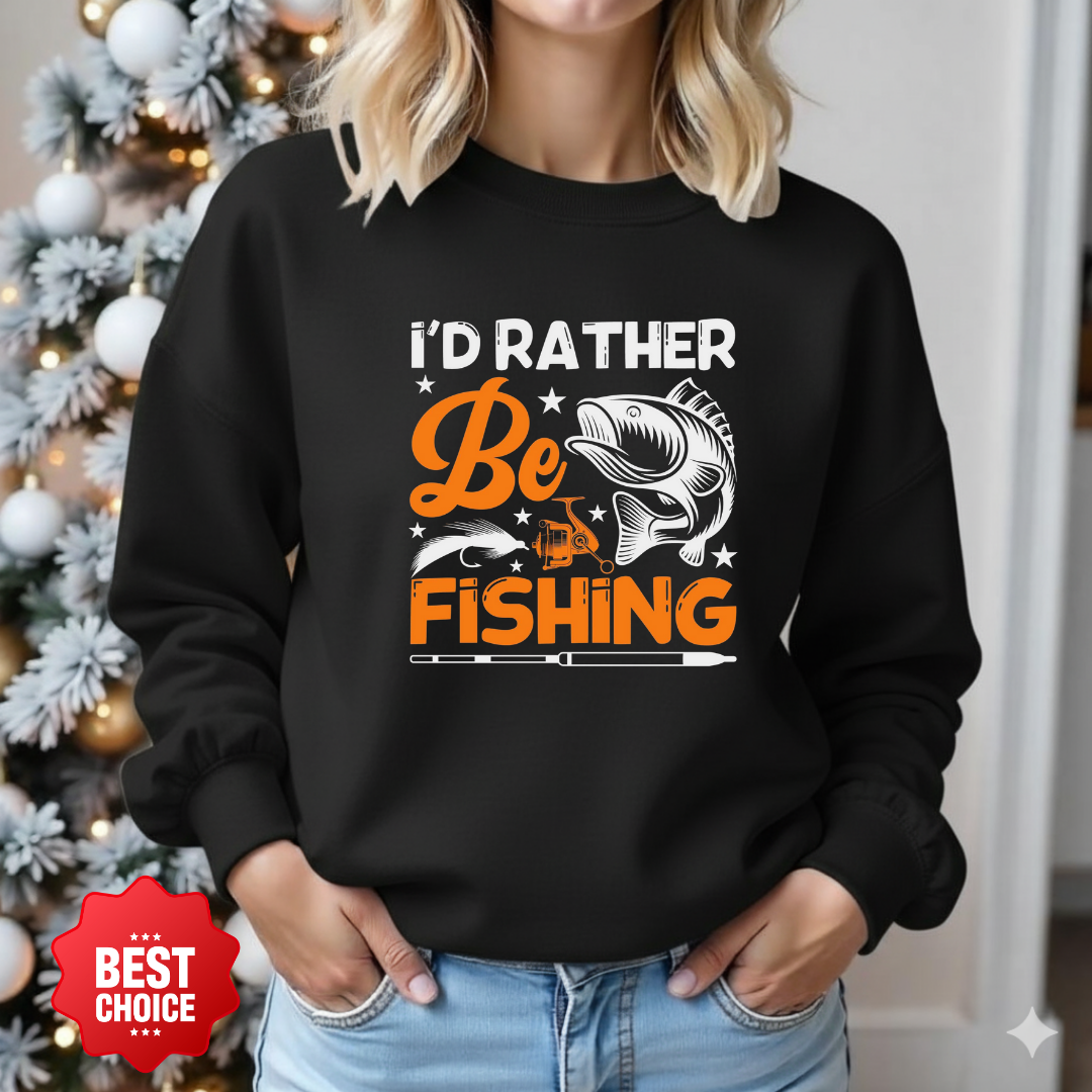 Be Fishing Crewneck Sweatshirt, I'd Rather Be Fishing Graphic Pullover, Funny Angler Shirt, Outdoor Adventure Apparel, Fisherman Gift Tee