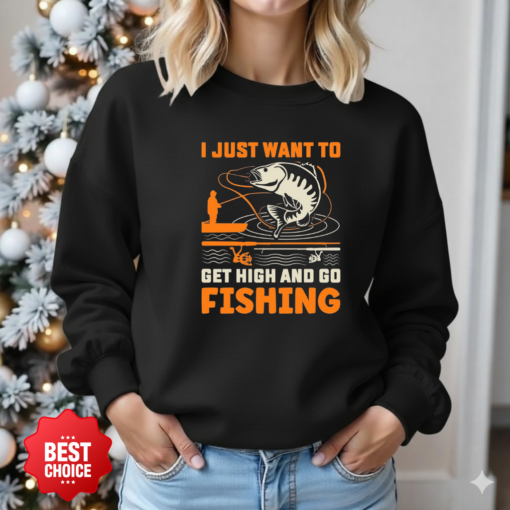 Fishing Crewneck Sweatshirt, "I Just Want to Go Fishing" Cozy Pullover, Funny Angler Shirt, Outdoor Adventure Apparel, Fisherman Gift Tee