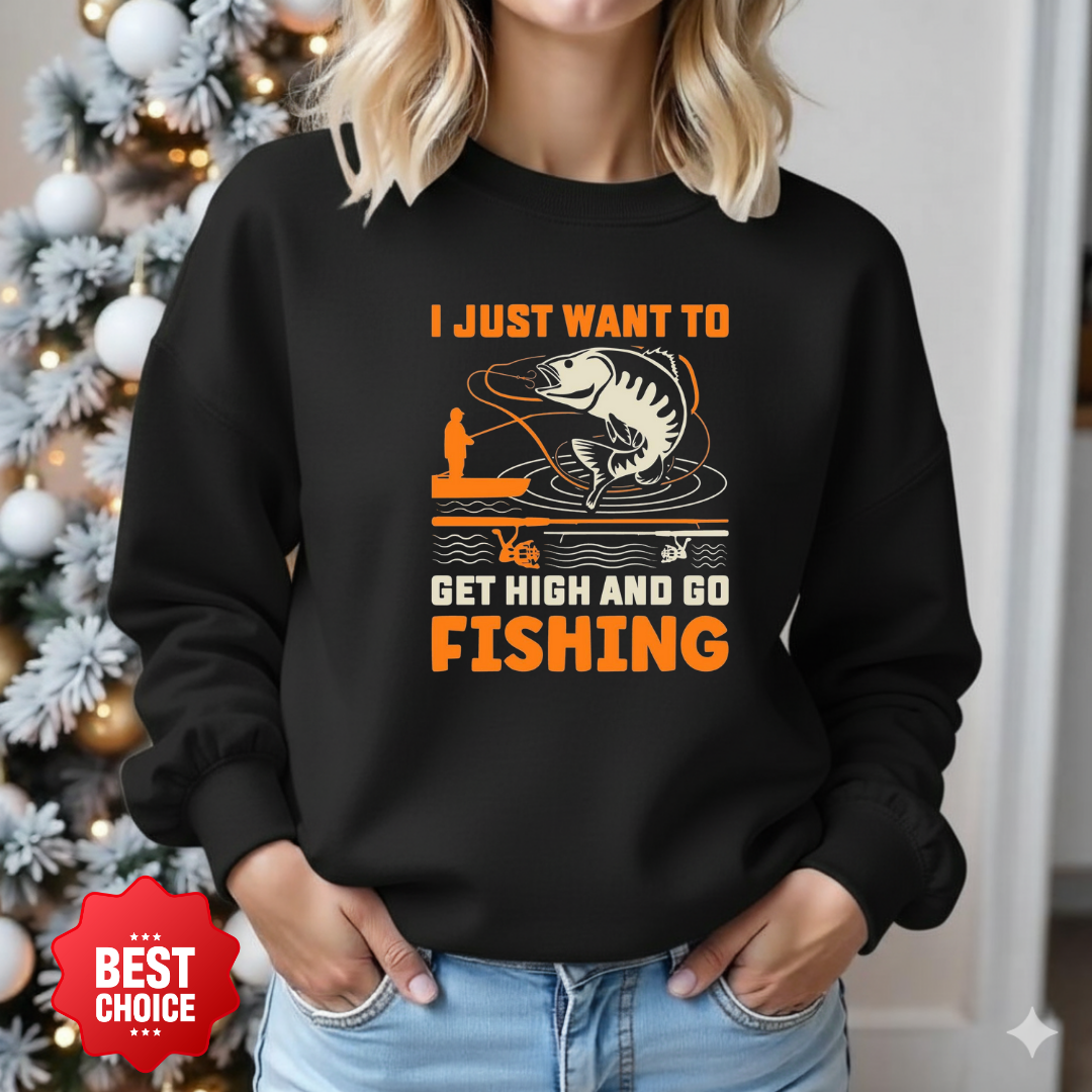 Fishing Crewneck Sweatshirt, "I Just Want to Go Fishing" Cozy Pullover, Funny Angler Shirt, Outdoor Adventure Apparel, Fisherman Gift Tee