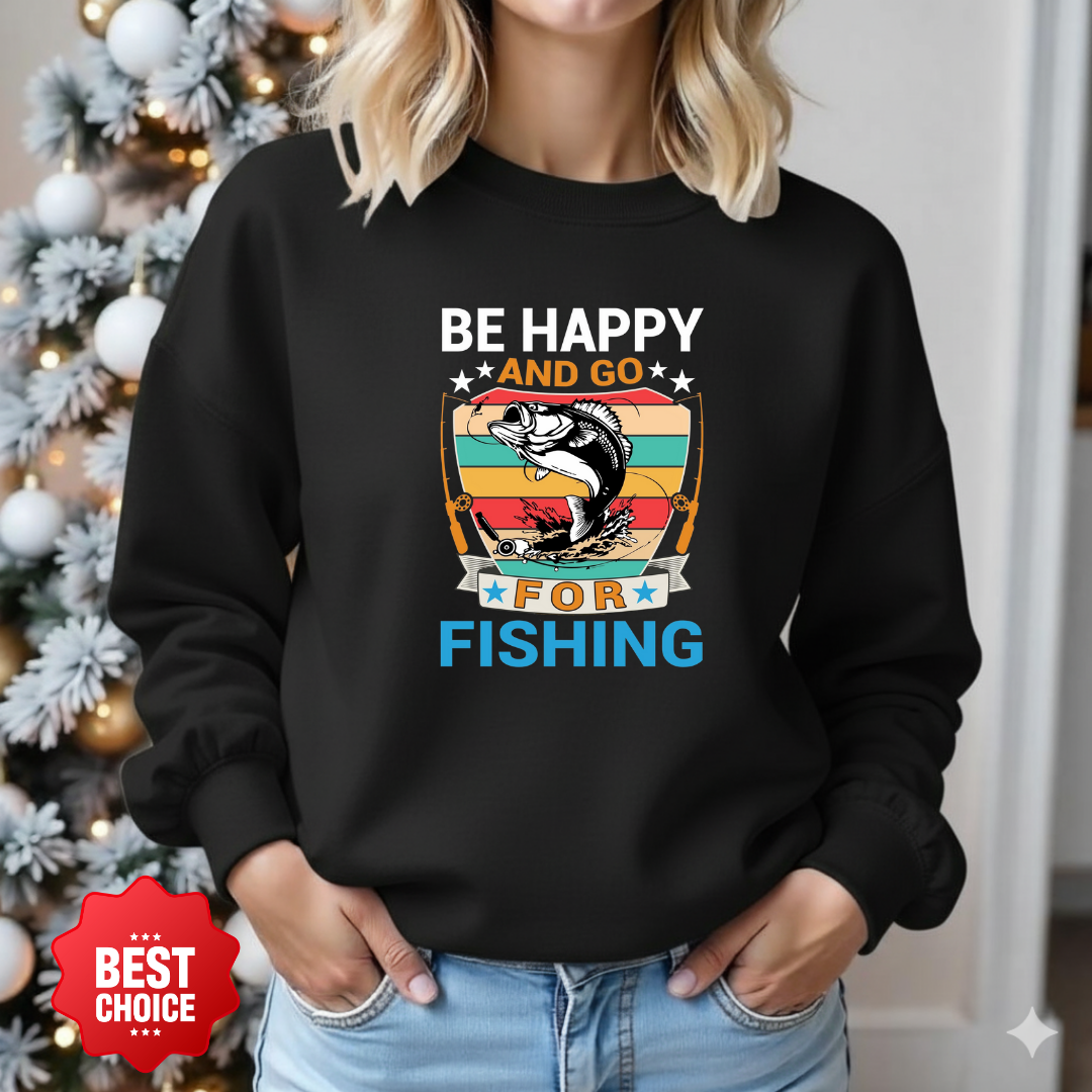 Fishing Crewneck Sweatshirt, "And Go For Fishing" Retro Fish Graphic, Vintage Angler Pullover, Outdoor Adventure Shirt, Fisherman Gift Tee
