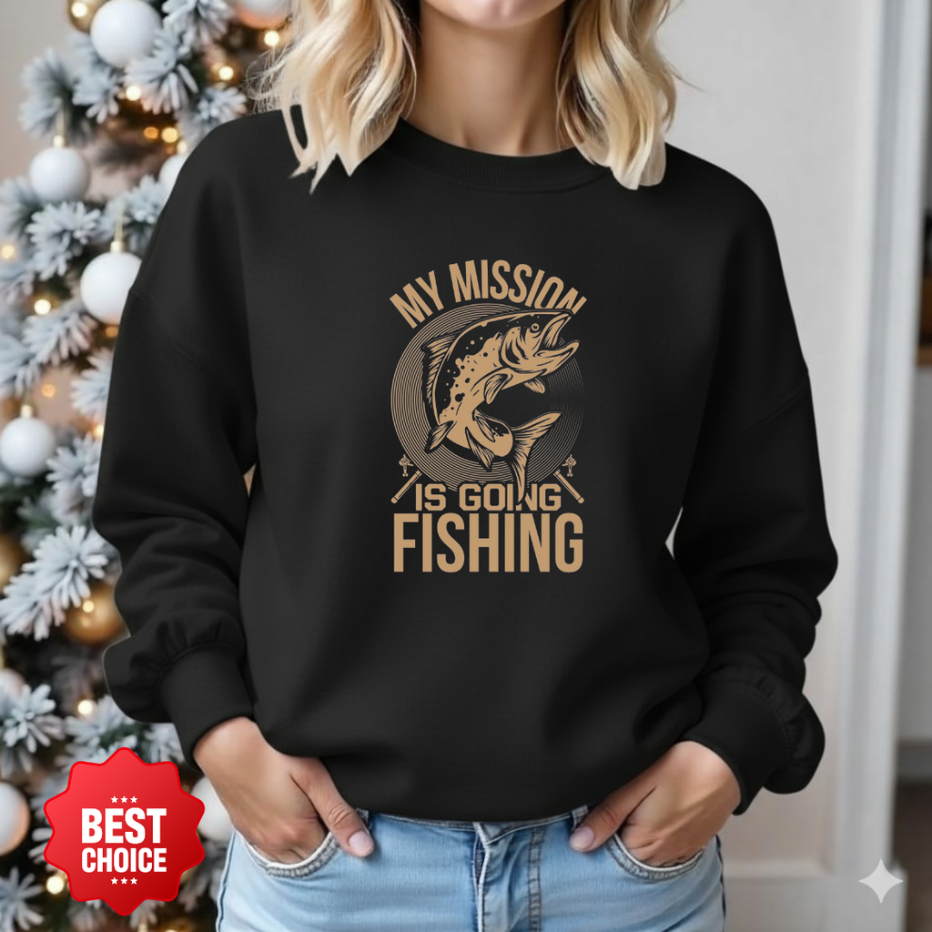 Fishing Crewneck Sweatshirt, "My Husband Is Going Fishing" Graphic, Funny Angler Shirt, Outdoor Adventure Pullover, Fisherman Gift Tee